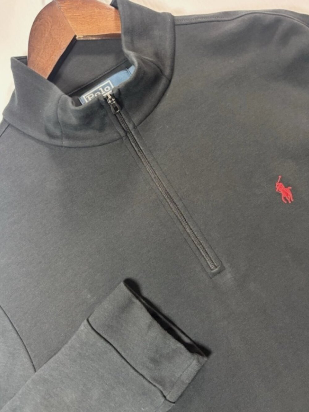 Polo Ralph Lauren Pima Cotton 1/4 Zip Sweater Men's L Black Knit Red Pony